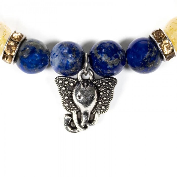 Βραχιόλι Λάπις Λάζουλι - Χαλαζίας Ρουτίλιο Ganesh (Lapis Lazuli - Rutilated Quartz) Κοσμήματα λίθων - Βραχιόλια